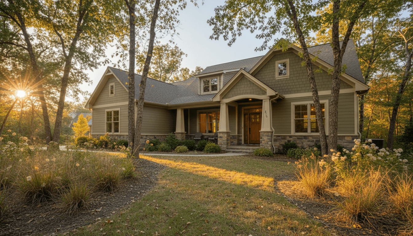 Modern residential home photographed in natural sunlight